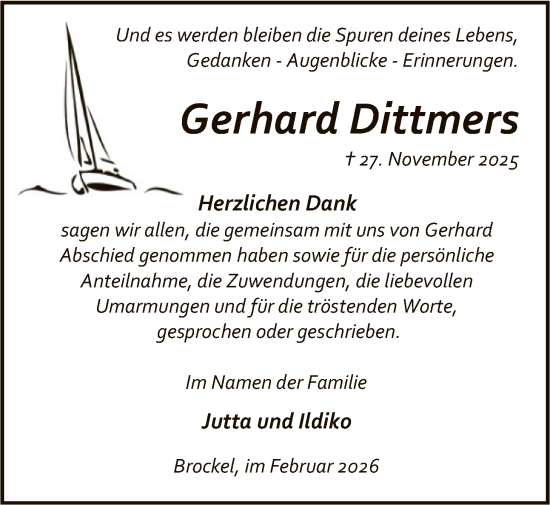 Traueranzeige von Gerhard Dittmers von SYKR