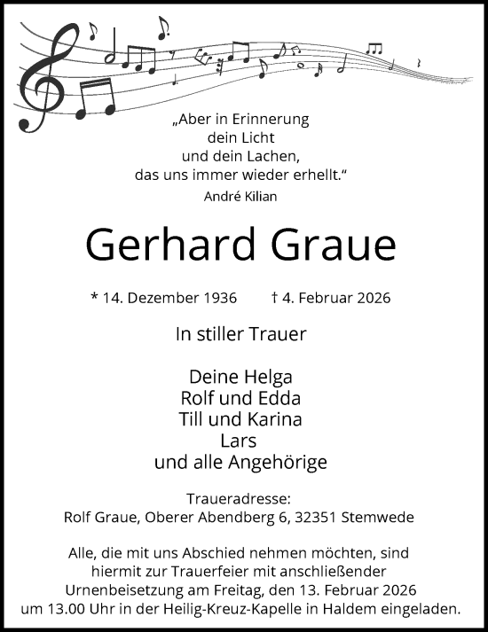 Traueranzeige von Gerhard Graue von SYKS