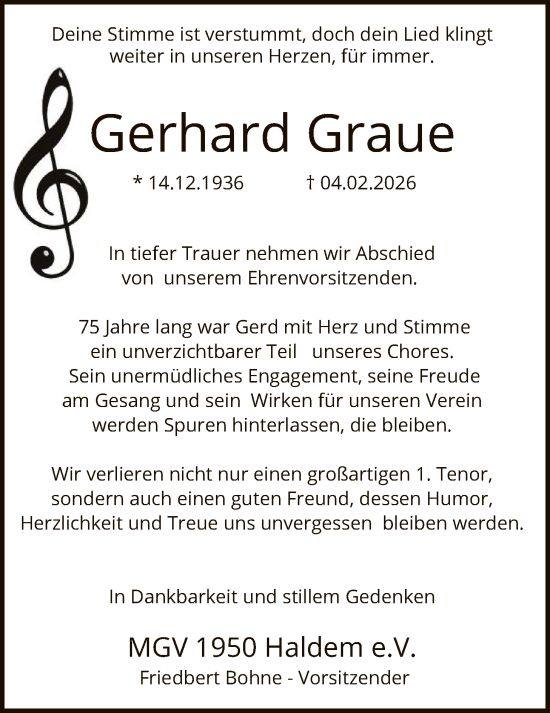 Traueranzeige von Gerhard Graue von SYKS