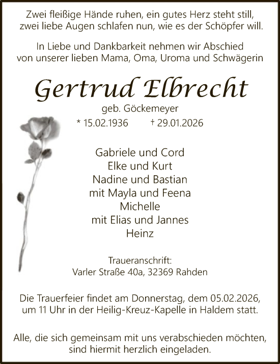 Traueranzeige von Gertrud Elbrecht von SYKS