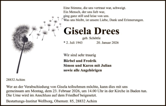 Traueranzeige von Gisela Drees von SYKS