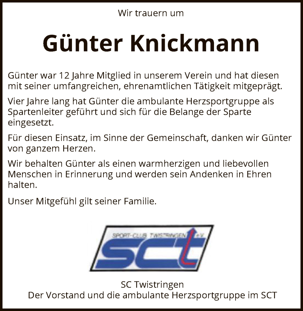  Traueranzeige für Günter Knickmann vom 27.02.2026 aus SYKS