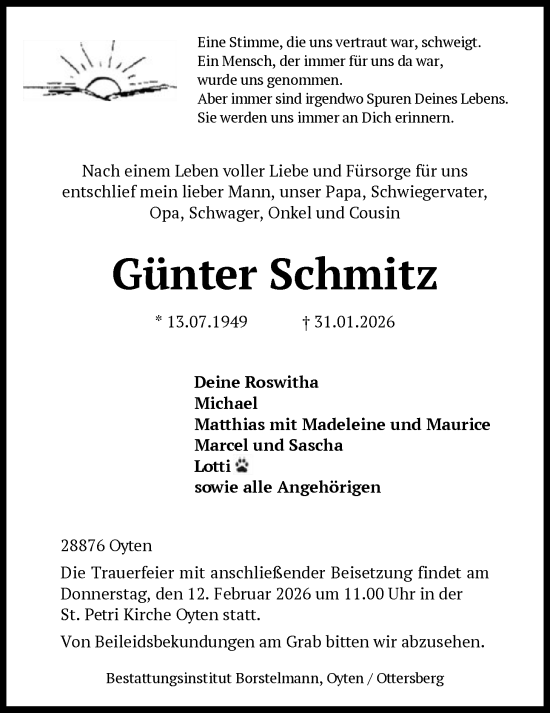Traueranzeige von Günter Schmitz von SYKS