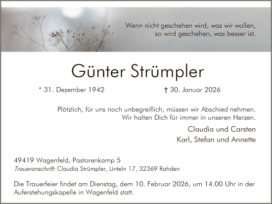 Traueranzeige von Günter Strümpler von SYKS
