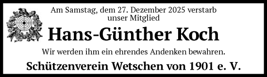 Traueranzeige von Hans-Günther Koch von SYKS