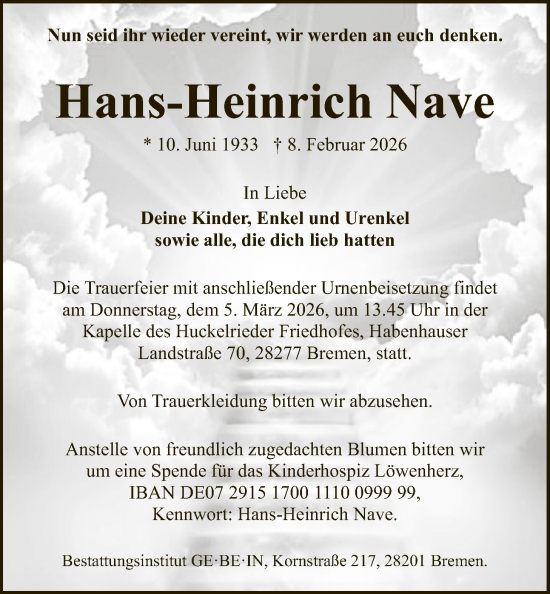 Traueranzeige von Hans-Heinrich Nave von SYKS