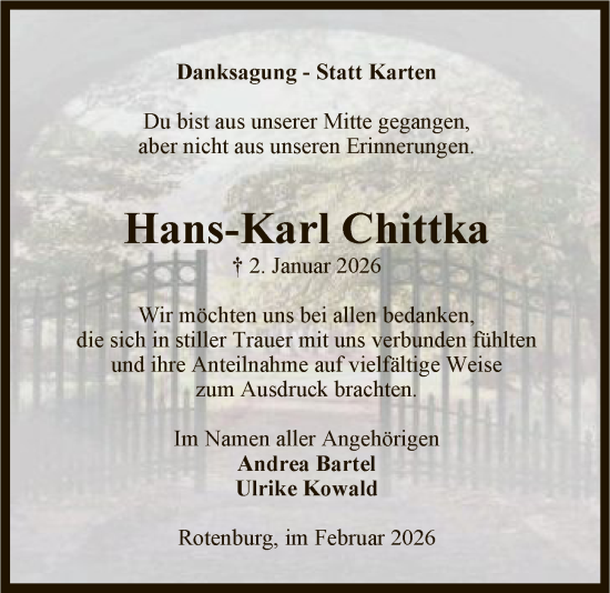 Traueranzeige von Hans-Karl Chittka von SYKR