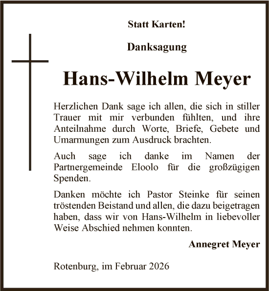 Traueranzeige von Hans-Wilhelm Meyer von SYKR