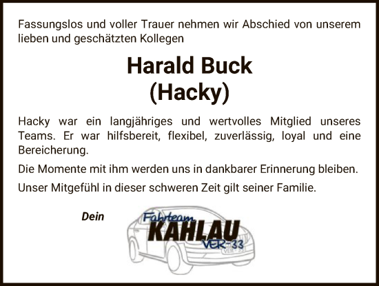 Traueranzeige von Harald Buck von SYKS