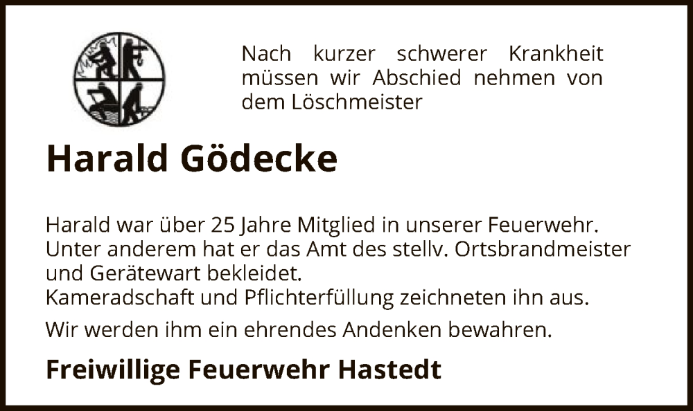  Traueranzeige für Harald Gödecke vom 07.02.2026 aus SYKR