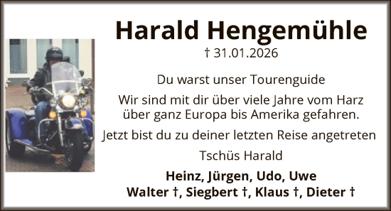Traueranzeige von Harald Hengemühle von SYWZ