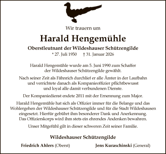 Traueranzeige von Harald Hengemühle von SYWZ