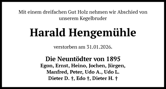 Traueranzeige von Harald Hengemühle von SYWZ