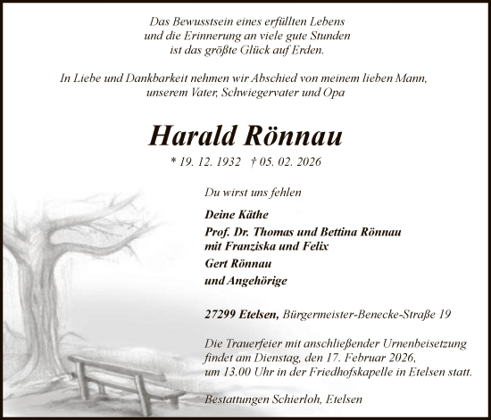 Traueranzeige von Harald Rönnau von SYKS