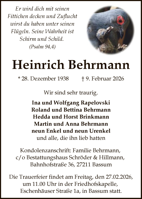 Traueranzeige von Heinrich Behrmann von SYKS