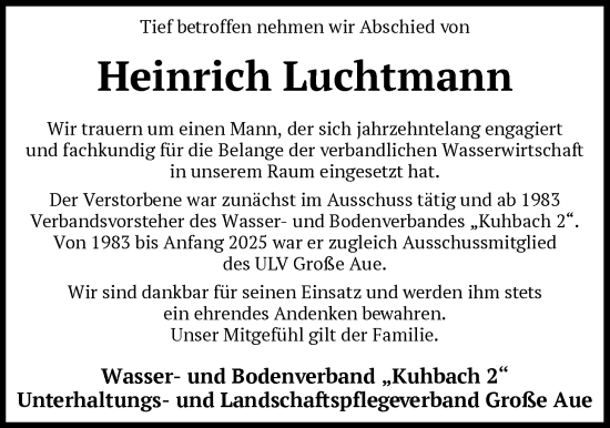 Traueranzeige von Heinrich Luchtmann von SYKS