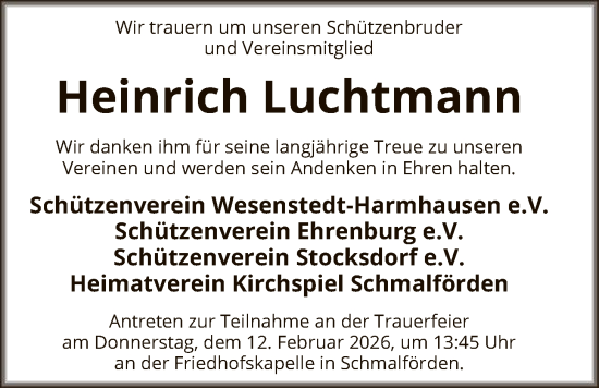 Traueranzeige von Heinrich Luchtmann von SYKS