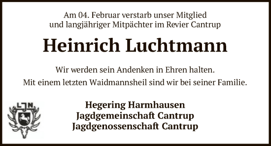 Traueranzeige von Heinrich Luchtmann von SYKS