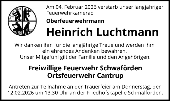 Traueranzeige von Heinrich Luchtmann von SYKS