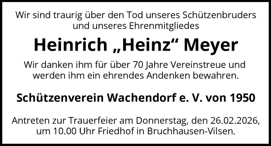 Traueranzeige von Heinrich Meyer von SYKS