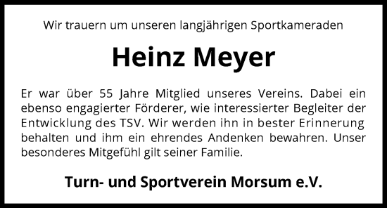 Traueranzeige von Heinz Meyer von SYKS