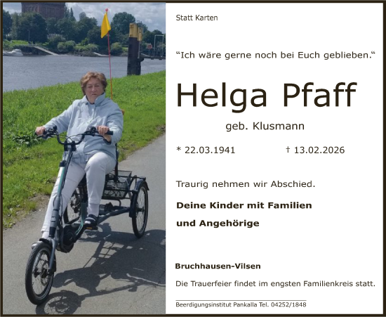 Traueranzeige von Helga Pfaff von SYKS