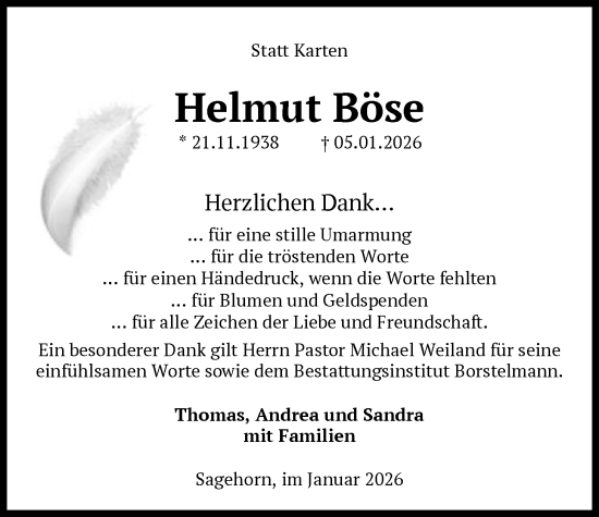 Traueranzeige von Helmut Böse von SYKS