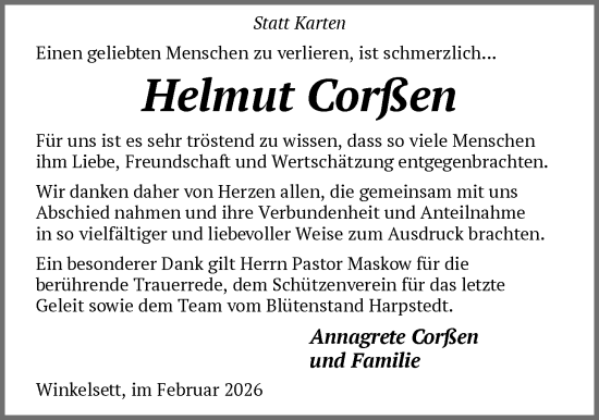 Traueranzeige von Helmut Corßen von SYKS