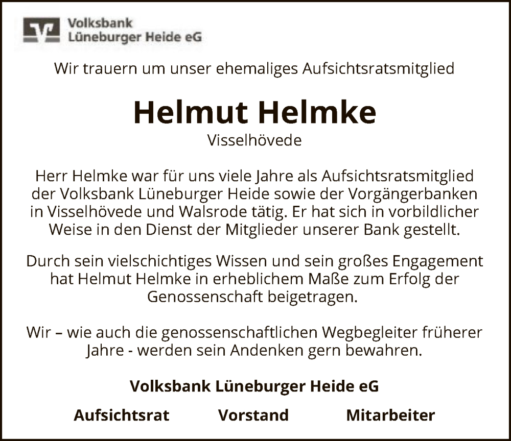  Traueranzeige für Helmut Helmke vom 02.02.2026 aus SYKR