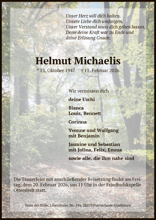 Traueranzeige von Helmut Michaelis von SYKS
