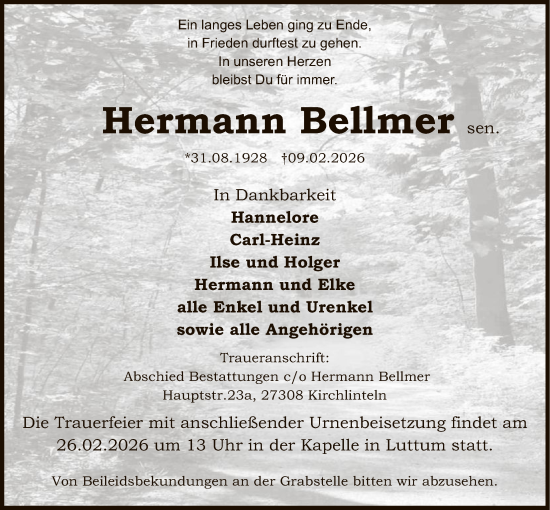 Traueranzeige von Hermann Bellmer von SYKS