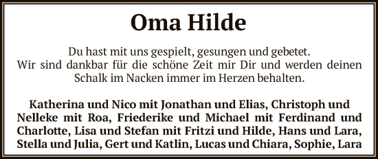 Traueranzeige von Hilde Bellmann von SYKR