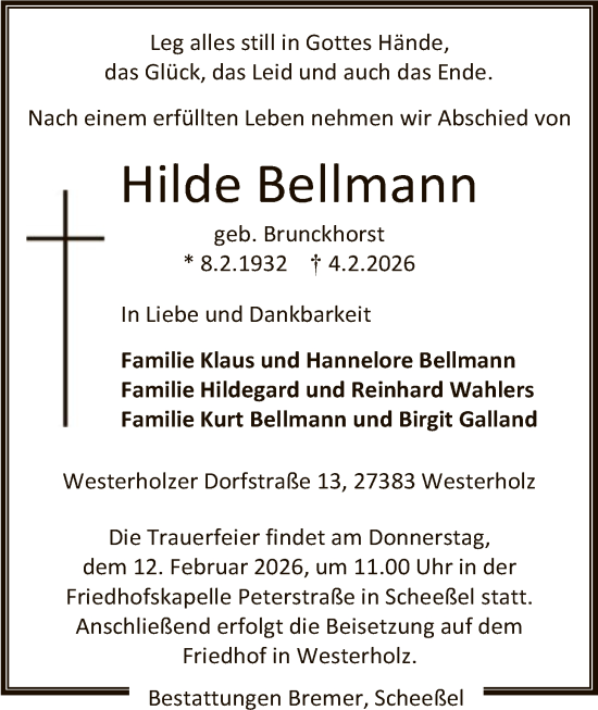 Traueranzeige von Hilde Bellmann von SYKR