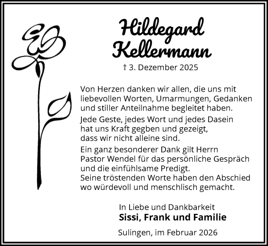 Traueranzeige von Hildegard Kellermann von SYKS