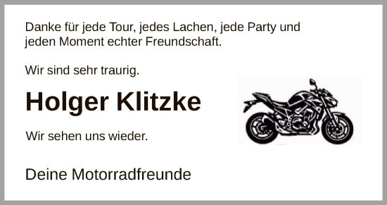 Traueranzeige von Holger Klitzke von SYKS