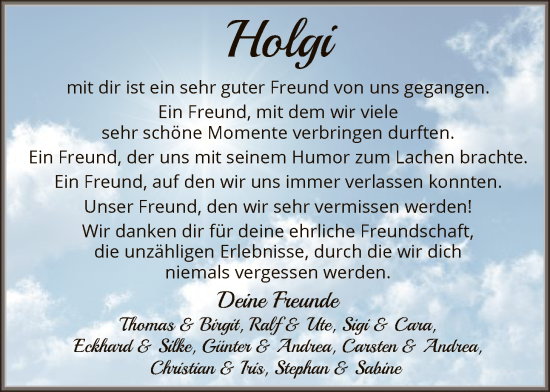 Traueranzeige von Holger Klitzke von SYKS