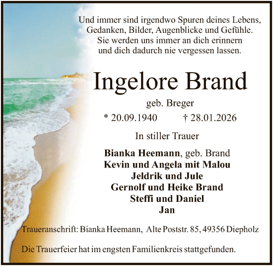 Traueranzeige von Ingelore Brand von SYKS