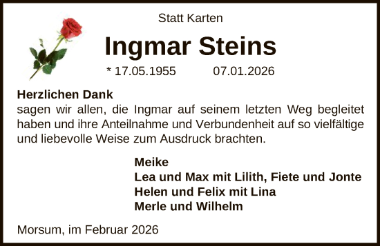 Traueranzeige von Ingmar Steins von SYKS