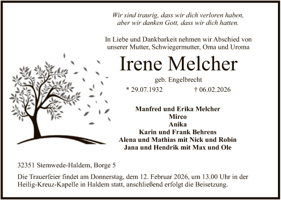 Traueranzeige von Irene Melcher von SYKS