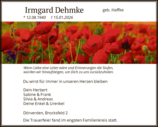 Traueranzeige von Irmgard Dehmke von SYKS