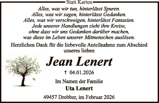 Traueranzeige von Jean Lenert von SYKS