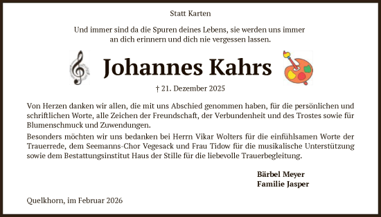 Traueranzeige von Johannes Kahrs von SYKS
