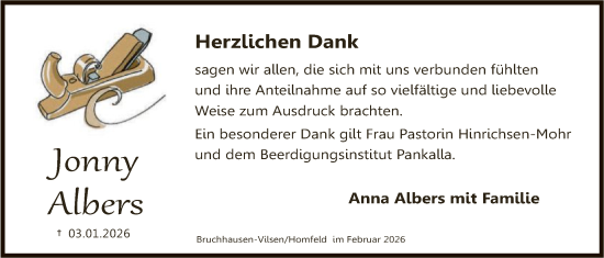 Traueranzeige von Jonny Albers von SYKS