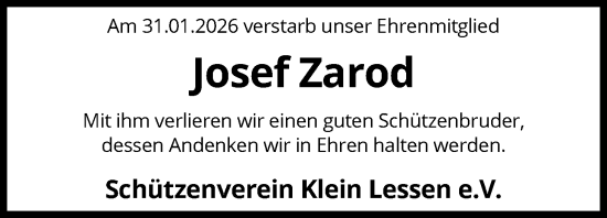Traueranzeige von Josef Zarod von SYKS