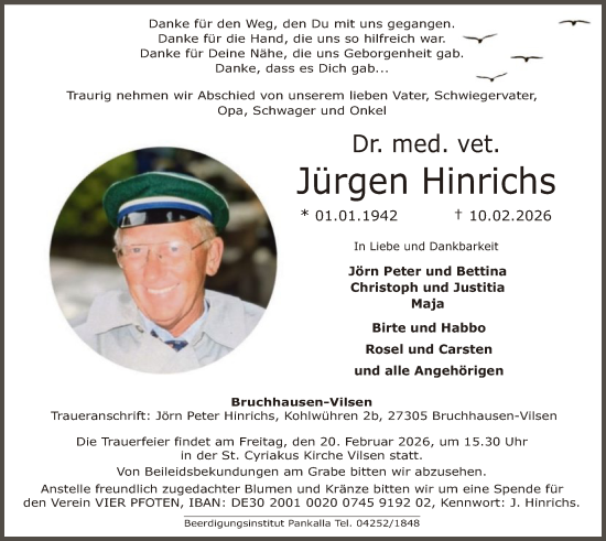 Traueranzeige von Jürgen Hinrichs von SYKS