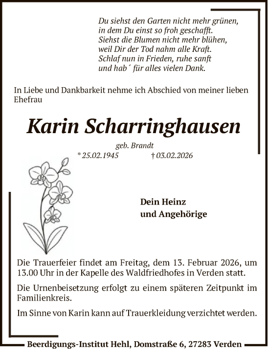 Traueranzeige von Karin Scharringhausen von SYKS