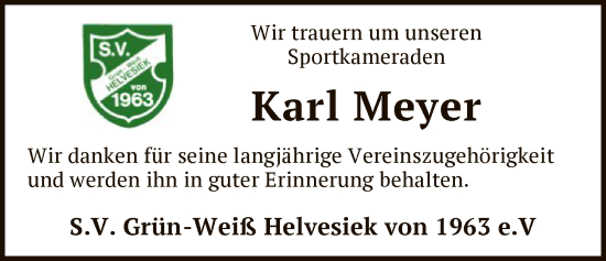 Traueranzeige von Karl Meyer von SYKR
