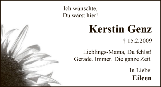 Traueranzeige von Kerstin Genz von SYWZ