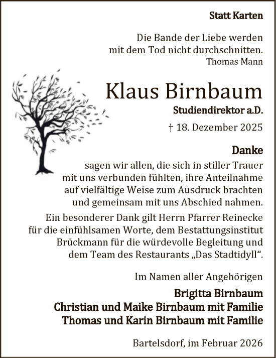 Traueranzeige von Klaus Birnbaum von SYKR