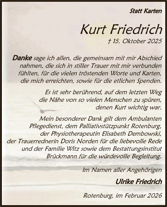 Traueranzeige von Kurt Friedrich von SYKR